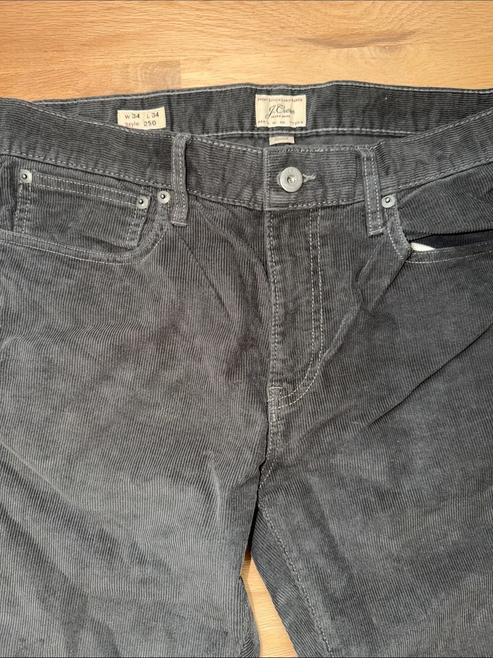 J. Crew Men's Style 250 Corduroy Pants in Dark Gray Waist 34 x Length 34